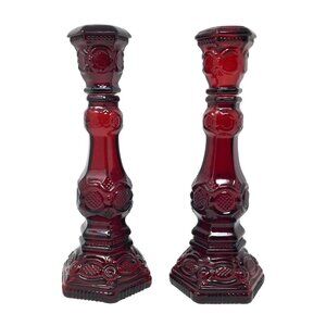 Vintage Avon 1876 Cape Cod Collection Ruby Red Glass Candlesticks